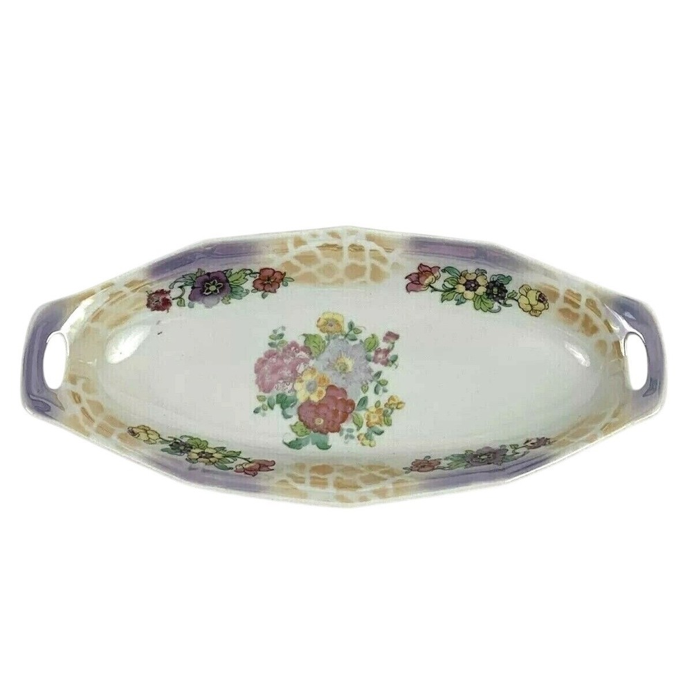 Celebrate Germany Dish Tray Serving Yellow Flowers Handles 9.75"L x 4.5"W VTG